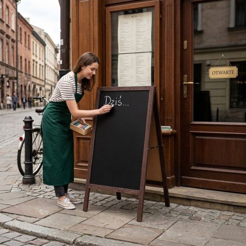 POTYKACZ REKLAMOWY DWUSTRONNY SIGNARE, TABLICA KREDOWA, DREWNIANY, STOJAK