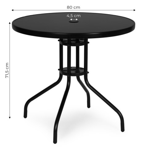 STOLIK OGRODOWY SOLARE, OKRĄGŁY, 80 CM, CZARNY, SZKLANY, STÓŁ, KAWOWY, LOFT