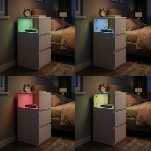 SZAFKA NOCNA LED LUMINIS, 2 SZUFLADY, WNĘKA, MDF, NOWOCZESNA, DO SYPIALNI