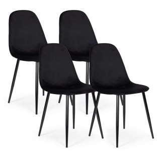 Komplet 4 krzeseł welurowych krzesło do jadalni i salonu czarne ModernHome