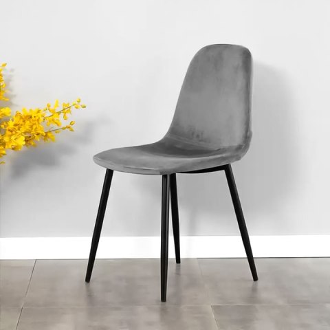 Komplet 4 krzeseł welurowych krzesło do jadalni i salonu szare ModernHome