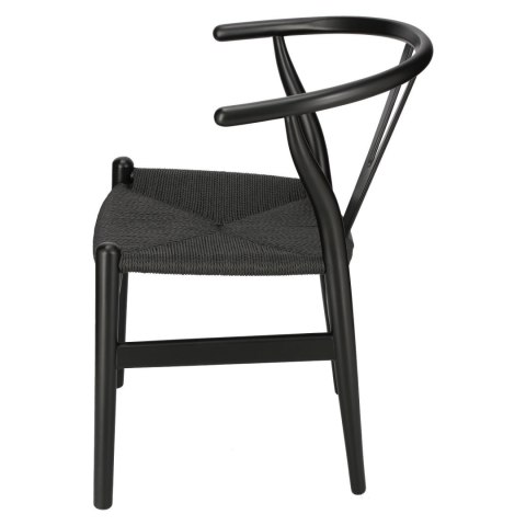 CZARNE DREWNIANE KRZESŁO DO SALONU I JADALNI, PLECIONKA, VINTAGE