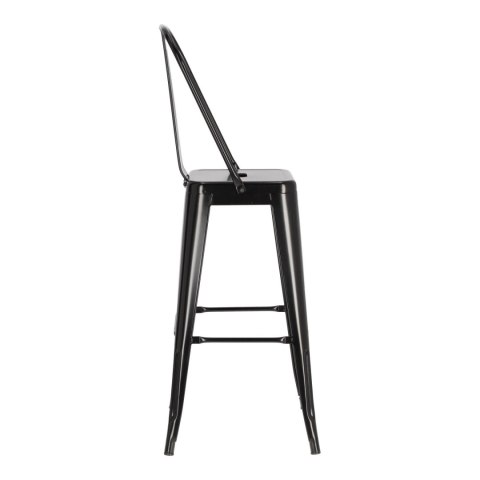 CZARNY METALOWY HOKER ARTPRO LOFT Z OPARCIEM, STOŁEK BAROWY DO KUCHNI 75 CM