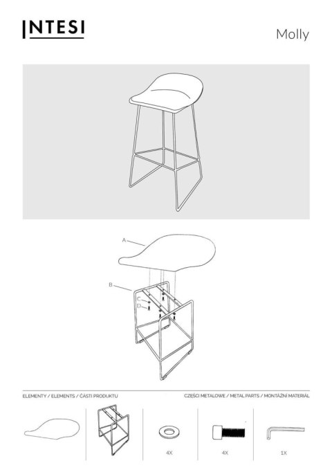 KRZESŁO BAROWE HOKER MODUS, NOWOCZESNE, METALOWE, MATOWE, STYLOWE, 66 CM