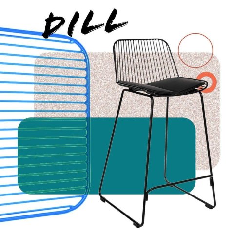 METALOWY CZARNY HOKER Z OPARCIEM, INDUSTRIALNY, LOFT, Z PODUSZKĄ, 75 cm