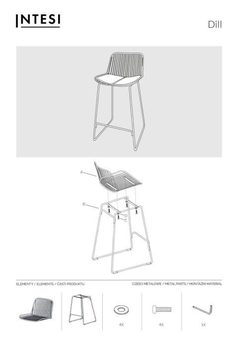 METALOWY CZARNY HOKER Z OPARCIEM, INDUSTRIALNY, LOFT, Z PODUSZKĄ, 75 cm