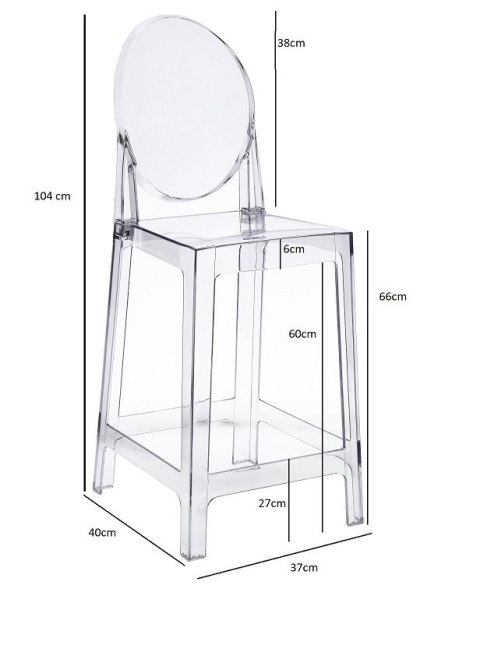 PRZEZROCZYSTY HOKER, STOŁEK BAROWY DO KUCHNI, Z OPARCIEM, NOWOCZESNY, 65 CM