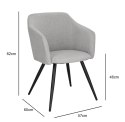 TAPICEROWANE KRZESŁO DO JADALNI, DO SALONU, JASNE SZARE, Z PODŁOKIETNIKAMI