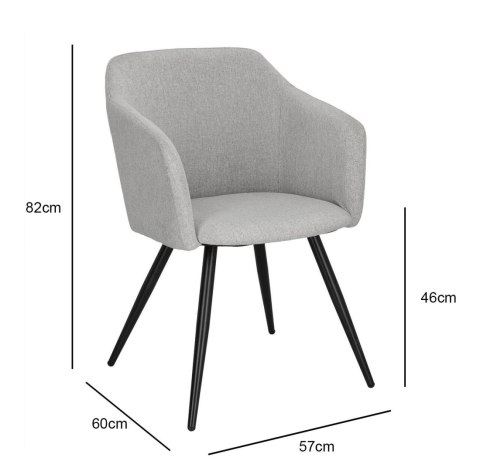 TAPICEROWANE KRZESŁO DO JADALNI, DO SALONU, JASNE SZARE, Z PODŁOKIETNIKAMI