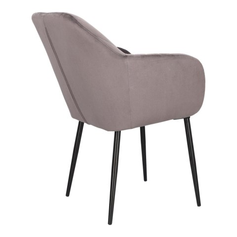 TAPICEROWANE KRZESŁO Z PODŁOKIETNIKAMI, CIEMNE SZARE, CZARNY METAL, GLAMOUR