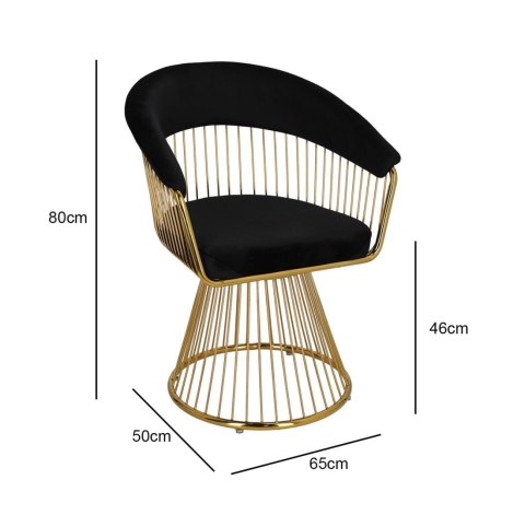 ZŁOTE KRZESŁO GLAMOUR, CZARNY WELUR, METALOWE, DO SALONU, Z PODŁOKIETNIKAMI