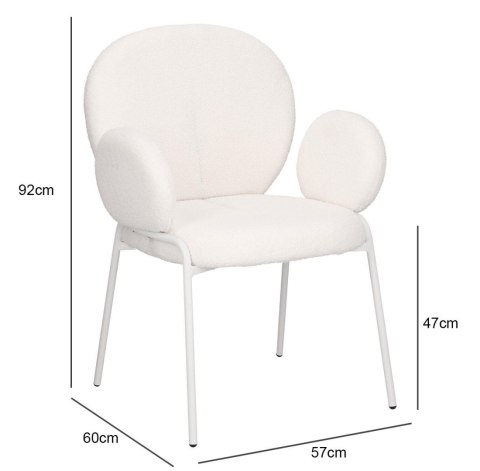 BEŻOWE KRZESŁO MODERN GLAMOUR Z PODŁOKIETNIKAMI, DO JADALNI, TKANINA BOUCLE