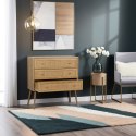 KOMODA SORENA, 3 SZUFLADY, RATTAN, STYL BOHO, JASNY DĄB, DREWNO, SALON