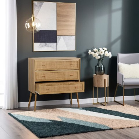 KOMODA SORENA, 3 SZUFLADY, RATTAN, STYL BOHO, JASNY DĄB, DREWNO, SALON