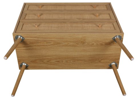 KOMODA SORENA, 3 SZUFLADY, RATTAN, STYL BOHO, JASNY DĄB, DREWNO, SALON