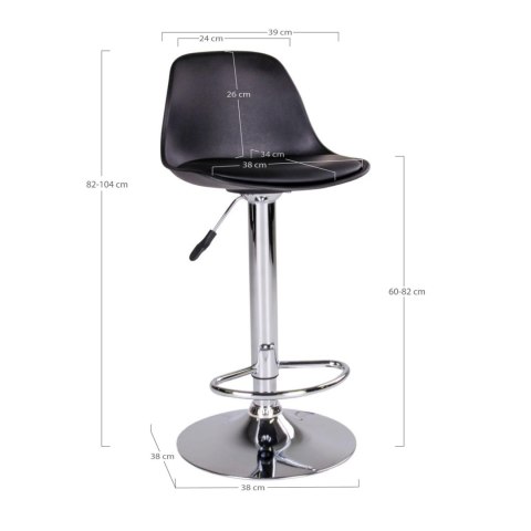 Hoker Trondheim czarny obrotowy regulowany z oparciem do kuchni loftowy Intesi 60-82 cm ( Rozmiar: uniwersalny )