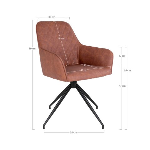 Krzesło do jadalni Harbo Intesi obrotowe brązowe ekoskóra z podłokietnikami loft vintage ( Rozmiar: uniwersalny )