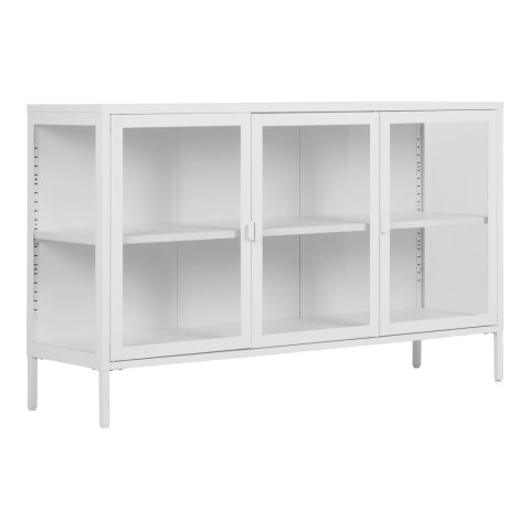 Komoda Brisbane biała loftowa z metalowymi nogami i szklanymi frontami do salonu 140 cm ( Rozmiar: uniwersalny )