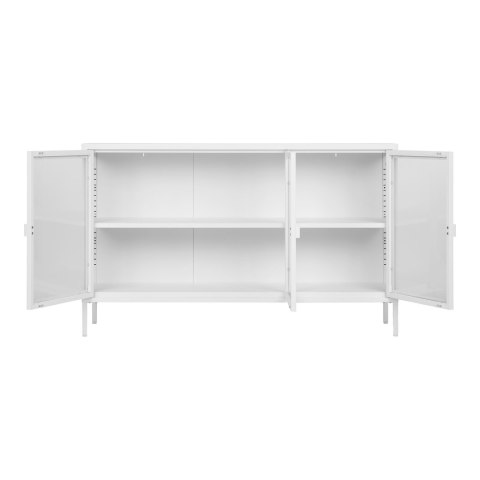 Komoda Brisbane biała loftowa z metalowymi nogami i szklanymi frontami do salonu 140 cm ( Rozmiar: uniwersalny )
