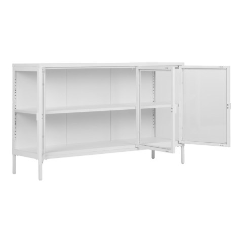 Komoda Brisbane biała loftowa z metalowymi nogami i szklanymi frontami do salonu 140 cm ( Rozmiar: uniwersalny )