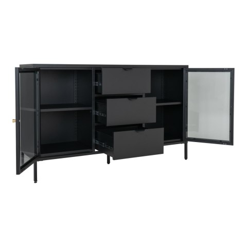 Komoda Dalby czarna z szufladami i szklanymi frontami 140 cm loftowa do salonu Intesi ( Rozmiar: uniwersalny )