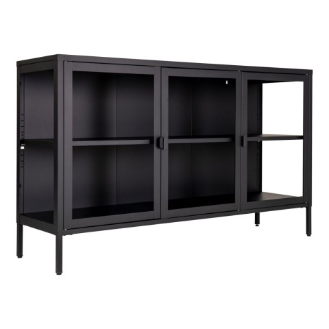 Komoda czarna loftowa Brisbane 140 cm z szybą na nóżkach do salonu lub pod telewizor Intesi ( Rozmiar: uniwersalny )