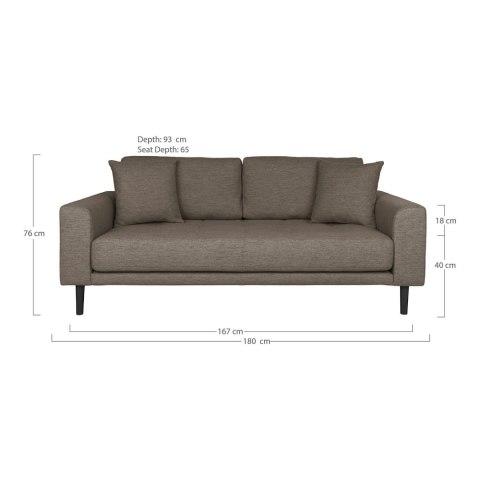 Sofa Lido 2,5 brązowa skandynawska trzyosobowa tapicerowana z podłokietnikami do salonu Intesi ( Rozmiar: uniwersalny )
