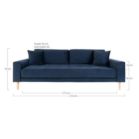 Sofa Lido 3 granatowa skandynawska trzyosobowa aksamitna z podłokietnikami do salonu Intesi ( Rozmiar: uniwersalny )