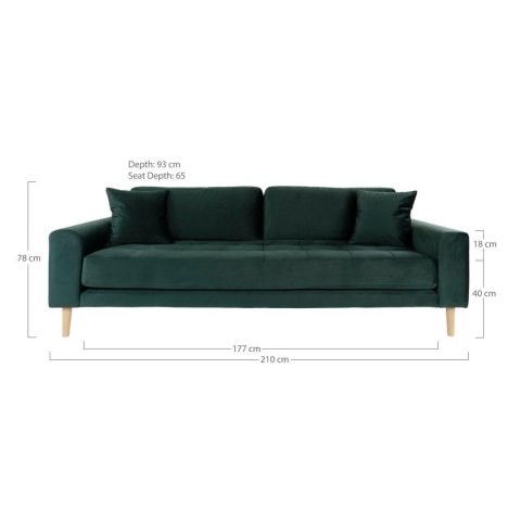 Sofa Lido 3 osobowa skandynawska butelkowa zieleń aksamitna z podłokietnikami do salonu Intesi ( Rozmiar: uniwersalny )