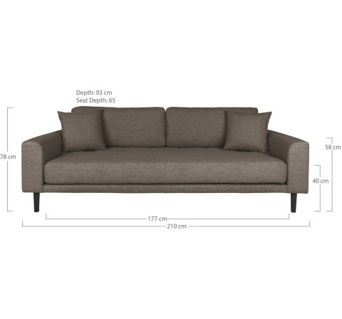 Sofa Lido 3 osobowa skandynawska tapicerowana brązowa z podłokietnikami do salonu Intesi ( Rozmiar: uniwersalny )