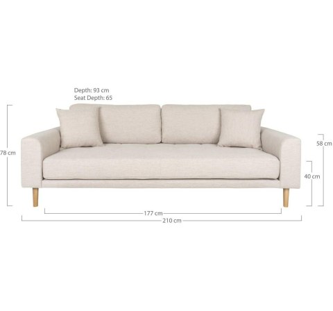 Sofa skandynawska Lido 3 beżowa Intesi z podłokietnikami do salonu, tapicerowana, 3-osobowa ( Rozmiar: uniwersalny )