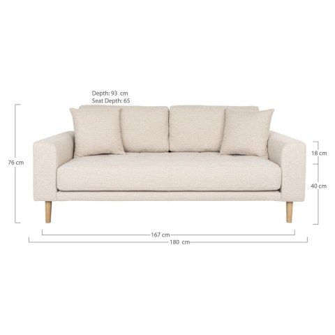 Sofa skandynawska Lido 3 osobowa beżowa z podłokietnikami do salonu Intesi na drewnianych nogach ( Rozmiar: uniwersalny )