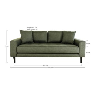 Sofa trzyosobowa Lido Intesi zielona skandynawska do salonu na czarnych drewnianych nogach ( Rozmiar: uniwersalny )