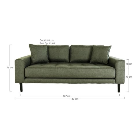 Sofa trzyosobowa Lido Intesi zielona skandynawska do salonu na czarnych drewnianych nogach ( Rozmiar: uniwersalny )