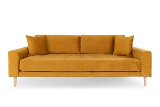 Sofa trzyosobowa Lido Intesi żółta aksamitna na drewnianych nogach do salonu w stylu skandynawskim ( Rozmiar: uniwersalny )