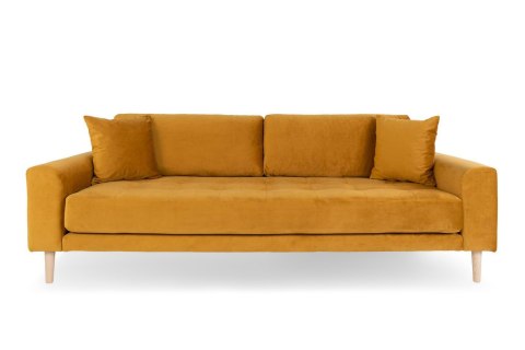 Sofa trzyosobowa Lido Intesi żółta aksamitna na drewnianych nogach do salonu w stylu skandynawskim ( Rozmiar: uniwersalny )