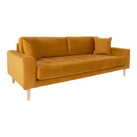 Sofa trzyosobowa Lido Intesi żółta aksamitna na drewnianych nogach do salonu w stylu skandynawskim ( Rozmiar: uniwersalny )