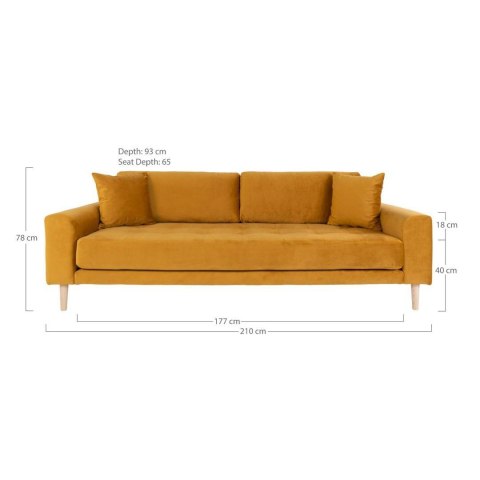 Sofa trzyosobowa Lido Intesi żółta aksamitna na drewnianych nogach do salonu w stylu skandynawskim ( Rozmiar: uniwersalny )