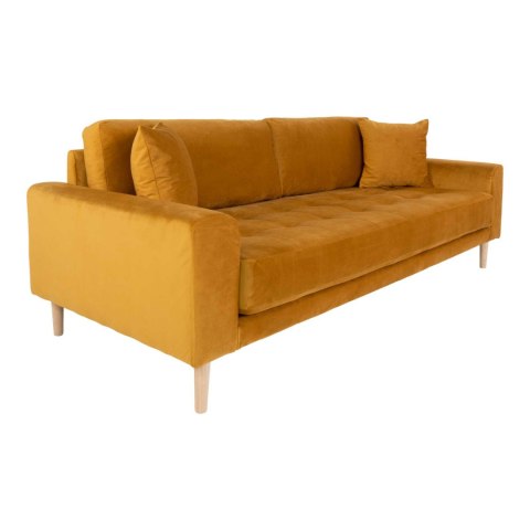 Sofa trzyosobowa Lido Intesi żółta aksamitna na drewnianych nogach do salonu w stylu skandynawskim ( Rozmiar: uniwersalny )
