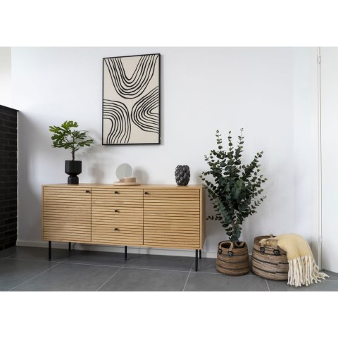 Komoda Kyoto 150 cm dąb ryflowana na czarnych nóżkach do salonu ( Rozmiar: uniwersalny )