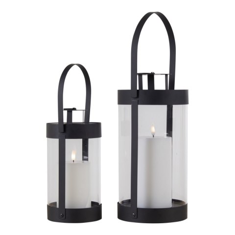 Lampion ogrodowy Bondi czarny metalowo‑szklany zestaw 2 sztuki na taras i ogród ( Rozmiar: uniwersalny )