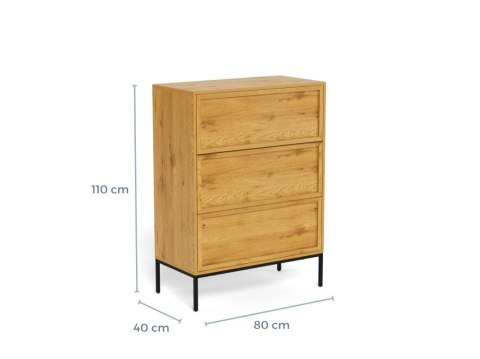Komoda Palmdale dąb naturalny czarna nowoczesna 3 szuflady 80 cm ( Rozmiar: uniwersalny )