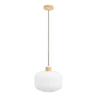 Lampa wisząca Argalo szklana biała z drewnem do jadalni 30 cm ( Rozmiar: uniwersalny )