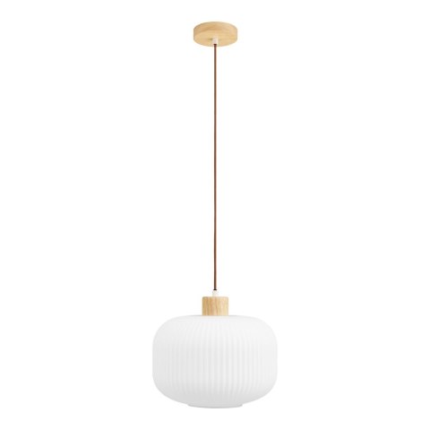 Lampa wisząca Argalo szklana biała z drewnem do jadalni 30 cm ( Rozmiar: uniwersalny )