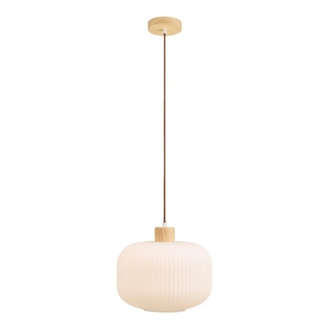 Lampa wisząca Argalo szklana biała z drewnem do jadalni 30 cm ( Rozmiar: uniwersalny )