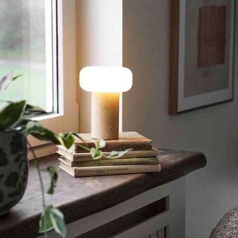 Lampka nocna LED Stafford akumulatorowa bambusowa do sypialni biała ( Rozmiar: uniwersalny )