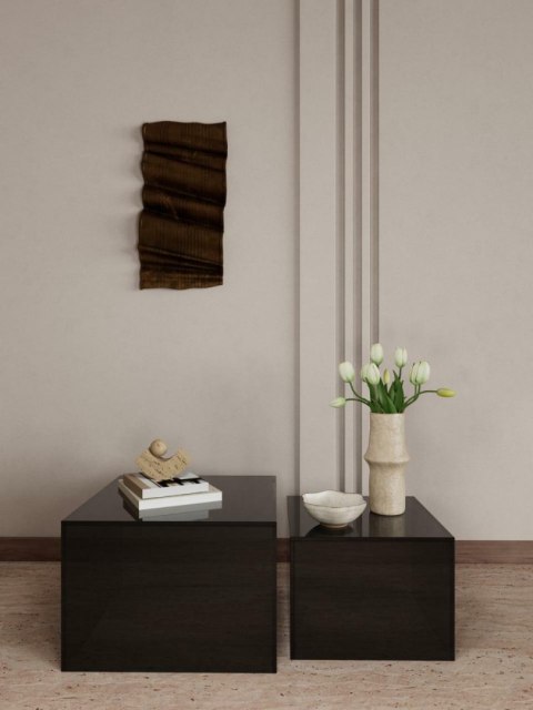 Actona Dice zestaw 2 stolików kawowych szklanych loft czarny 50x50 ( Rozmiar: uniwersalny )