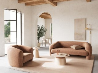 Stolik kawowy Santorini 70 okrągły beżowy ceramiczny do salonu ( Rozmiar: uniwersalny )