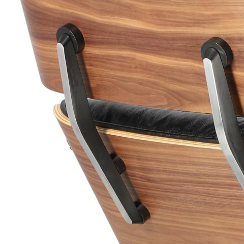 FOTEL LOUNGE Z PODNÓŻKIEM, CZARNA SKÓRA NATURALNA, DREWNO, OBROTOWY