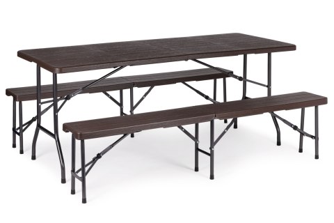 Zestaw cateringowy stół bankietowy 180 cm + 2 ławki brąz MultiGarden